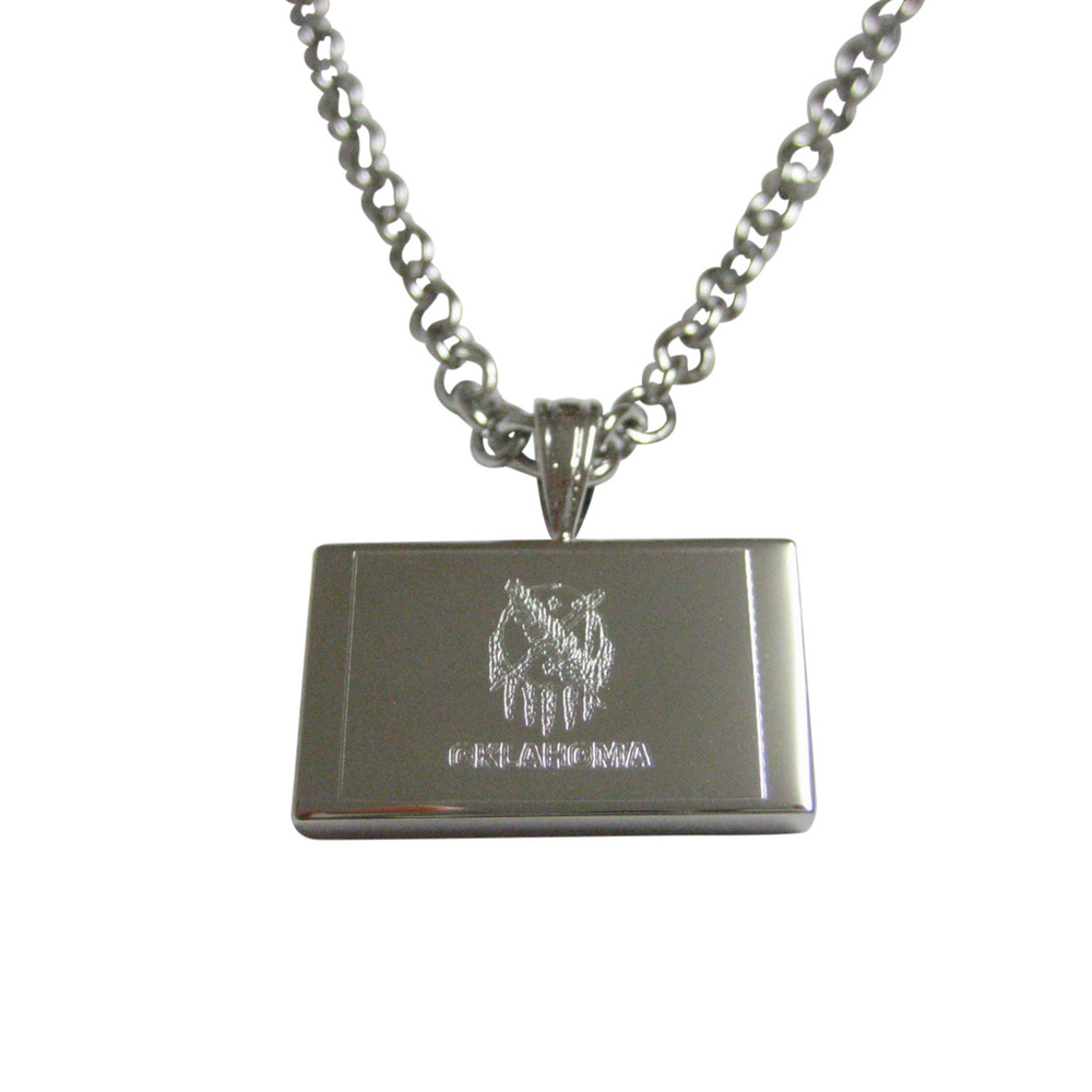 Etched Oklahoma State Flag Pendant Necklace